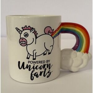 Big Mouth Inc. Powered By Unicorn‎ Farts 20 oz Coffee Ceramic Mug-Rainbow Handle